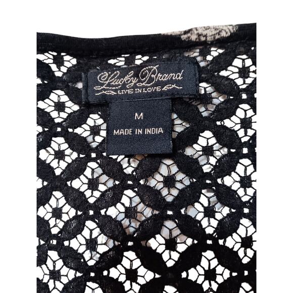LUCKY BRAND Blouse Top M Crochet Lace‎ Embroidery Boho Romantic Festival Floral - Picture 6 of 9